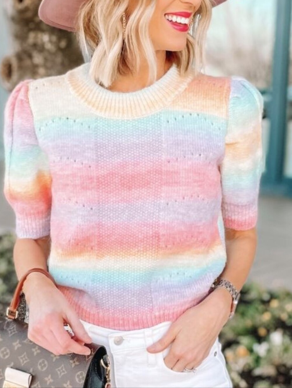 English Factory Rainbow Short Sleeve Sweater Top